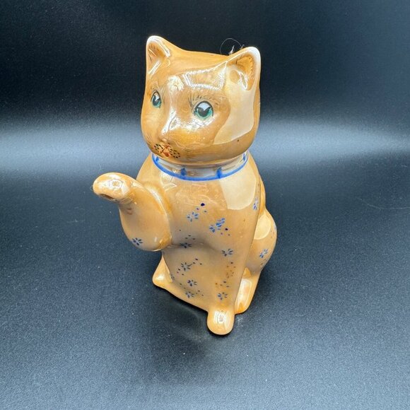 Vintage 1950s Lusterware lucky Orange Cat Teapot - Picture 2 of 11